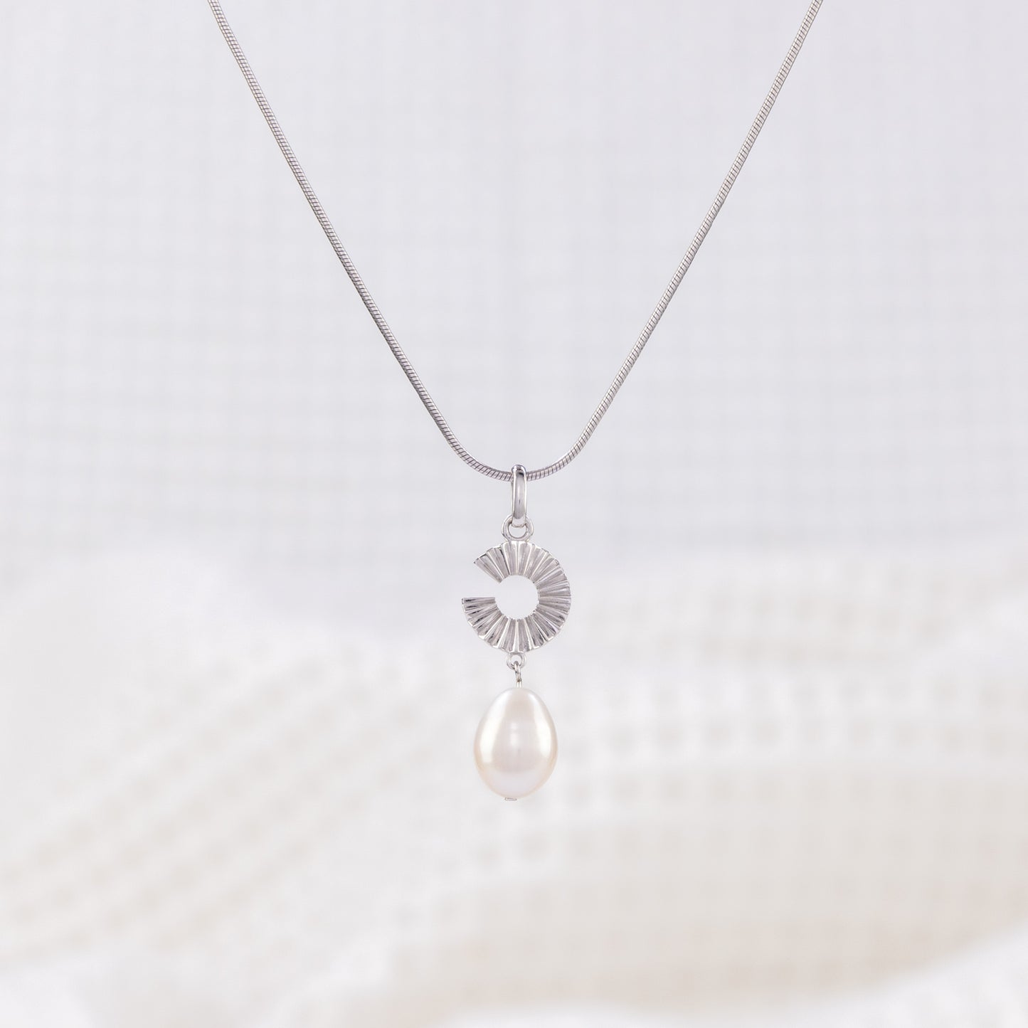 Silver Rhodium Pendant Necklace with Freshwater Pearl Dangling