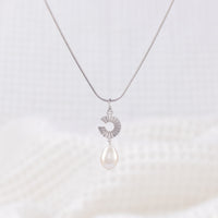 Silver Rhodium Pendant Necklace with Freshwater Pearl Dangling