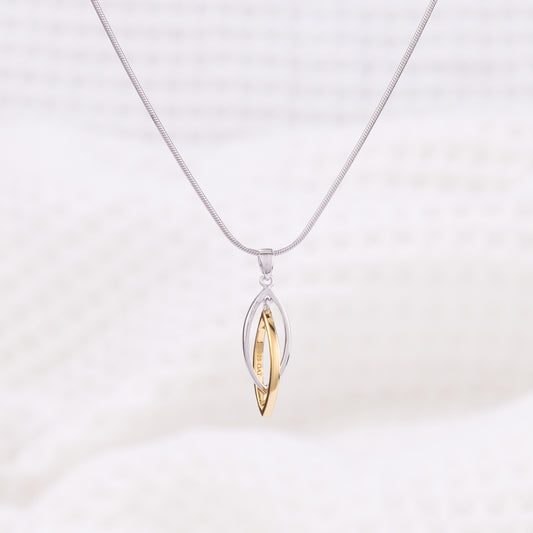 Silver Rhodium and Gold Vermeil Pendant Necklace with Two Intertwining Shapes