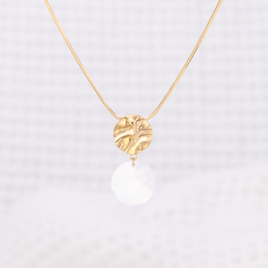 Textured Gold Vermeil Pendant Necklace with Mother of Pearl Dangling