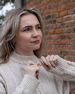 Erin modelling our Yosemite gold vermeil necklace.